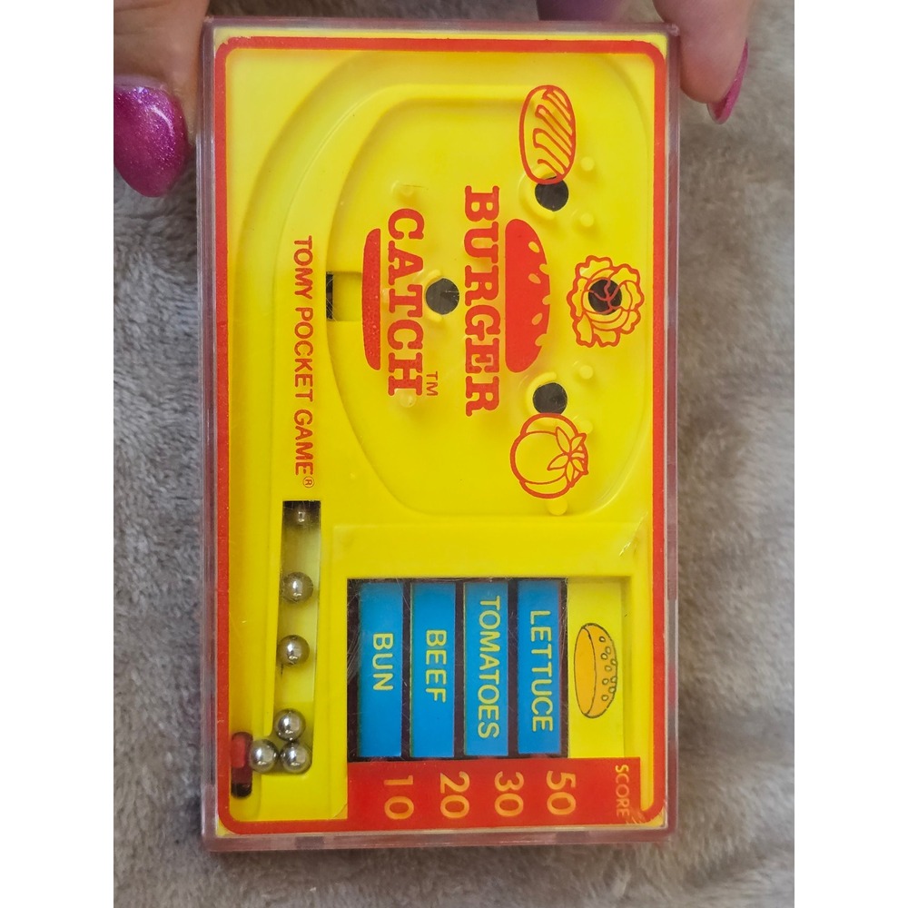 Vintage Tomy Pocket Game Burger Catch Handheld Toy 7029 Retro Yellow Red